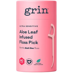 B�rekraftige Flosserb�yler 80 stk. GRIN Ultra Sensitive Aloe Leaf Infused Floss Picks