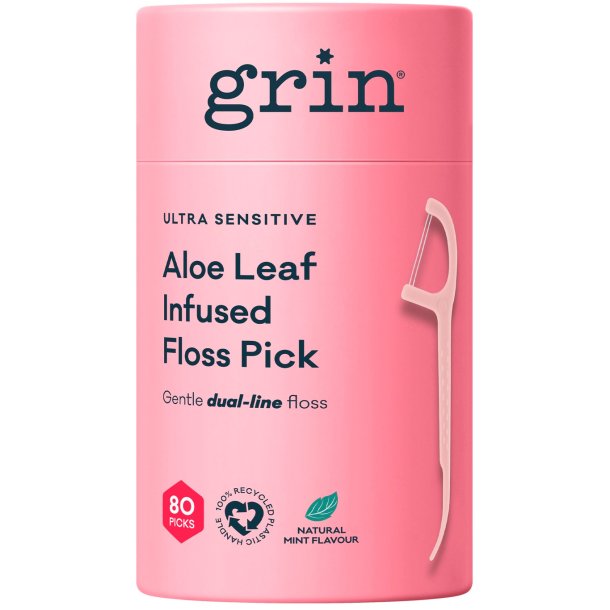 B�rekraftige Flosserb�yler 80 stk. GRIN Ultra Sensitive Aloe Leaf Infused Floss Picks