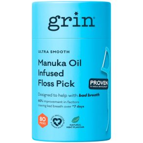 B�rekraftige Flosserb�yler 80 stk. GRIN Ultra Smooth Manuka Oil Infused Floss Picks