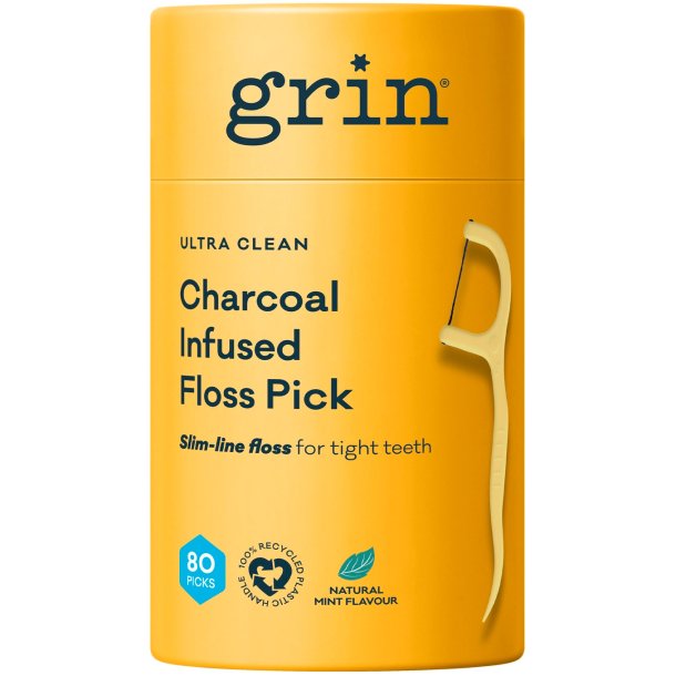 B�rekraftige Flosserb�yler 80 stk. GRIN Ultra Clean Charcoal Infused Floss Picks