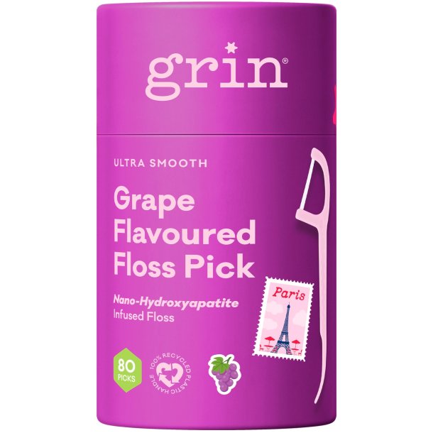B�rekraftige Flosserb�yler 80 stk. GRIN Grape Flavoured Floss Pick