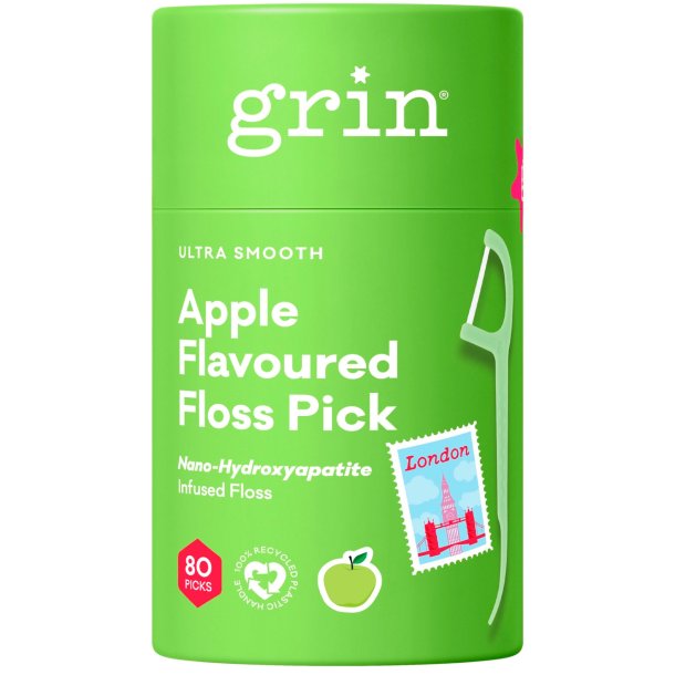 B�rekraftige Flosserb�yler 80 stk. GRIN Hydroxyapatite Apple Flavoured Floss Pick
