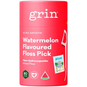B�rekraftige Flosserb�yler 80 stk. GRIN Hydroxyapatite Watermelon Flavoured Floss Pick