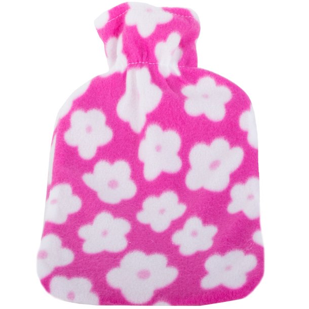 V�rmedyna 1.7 ltr. med mjukt fleece�verdrag � rosa med blommor