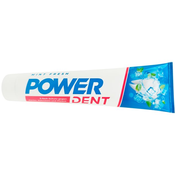 POWERDENT Mint Fresh Tandpasta 125 ml � 3-dobbelt beskyttelse &amp; frisk �nde
