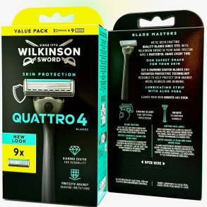 Wilkinson Sword Quattro 4 Skin Protection Skraber + 9 Barberblade