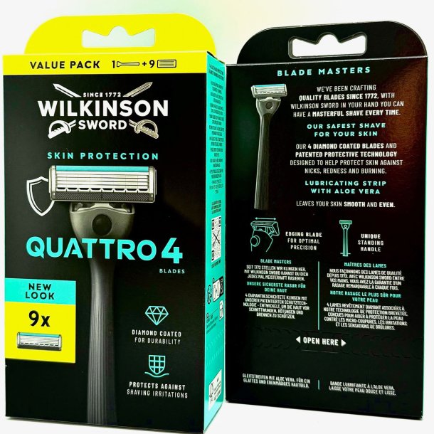 Wilkinson Sword Quattro 4 Skin Protection Skraber + 9 Barberblade