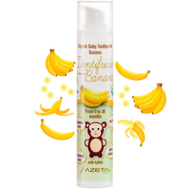 �kologisk B�rnetandpasta AZETA BIO Banana � Xylitol Tandpasta til babyer (0�36 m�neder) 50 ml
