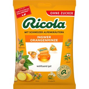 RICOLA Ginger & Orange Mint Sockerfria �rtpastiller (Ps. 75g)