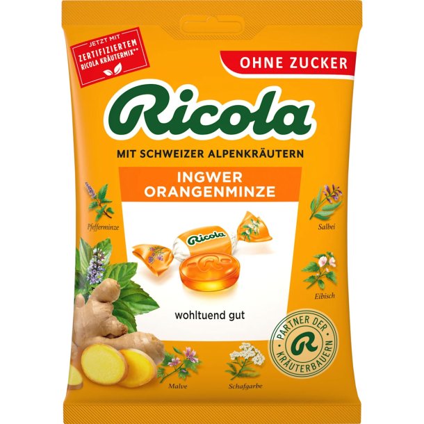 RICOLA Ginger &amp; Orange Mint Sockerfria �rtpastiller (Ps. 75g)