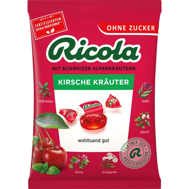 RICOLA Cherry  Sockerfria �rtkarameller med frisk k�rsb�rssmak (75g)