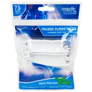 Tandtr�dsb�jler 75 stk. CS MEDIC Waxed Floss Picks Mint
