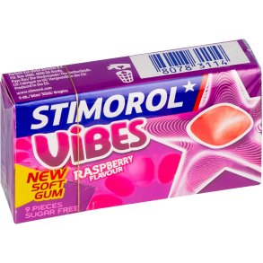 STIMOROL Tyggegummi Vibes Raspberry (21g) � Sukkerfri tyggegummi med s�d hindb�rsmag