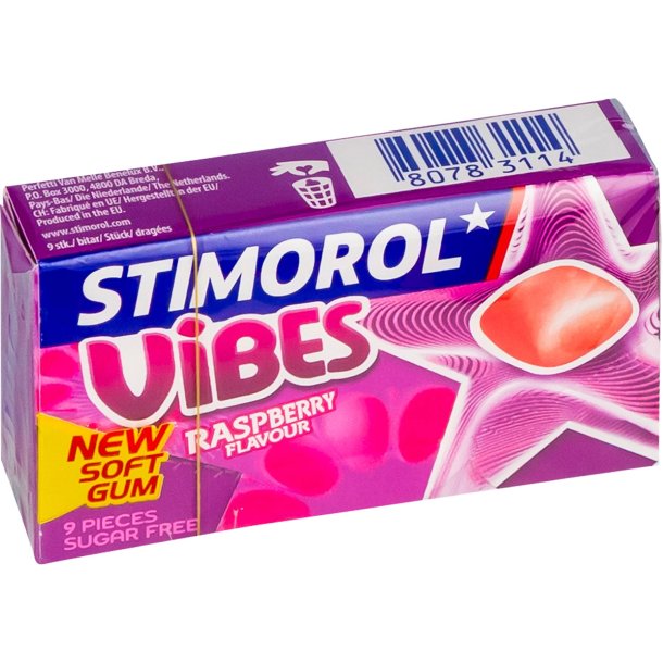 STIMOROL Tyggegummi Vibes Raspberry (21g) � Sukkerfri tyggegummi med s�d hindb�rsmag