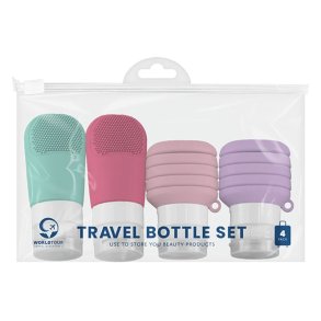 Flacons de voyage en silicone – lot de 4 avec trousse de toilette