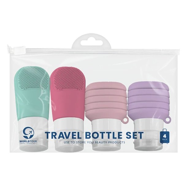 Flacons de voyage en silicone – lot de 4 avec trousse de toilette