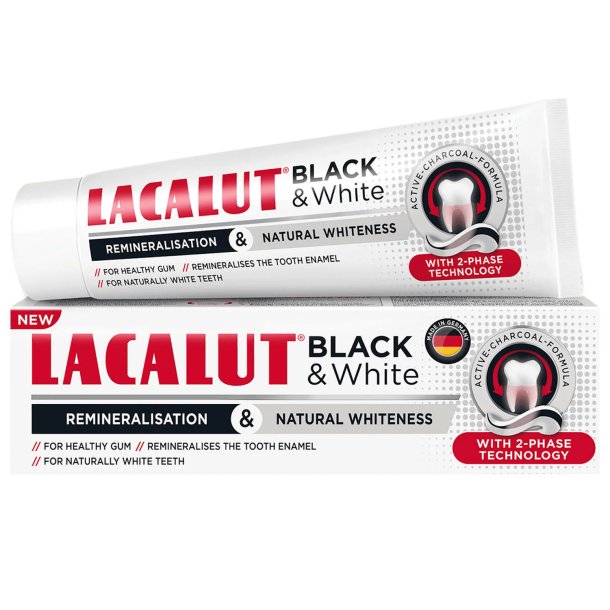 LACALUT Black &amp; White Tandkr�m � Med Hydroxyapatite &amp; Aktivt Kol (75 ml.)