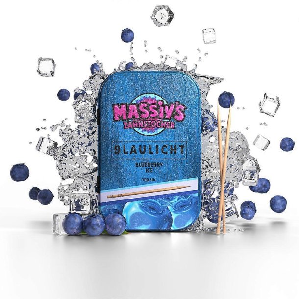 Tandenstokers Met Smaak WUNDER Massiv´s Blaulicht Blueberry Ice Metalblik 100 stuks.