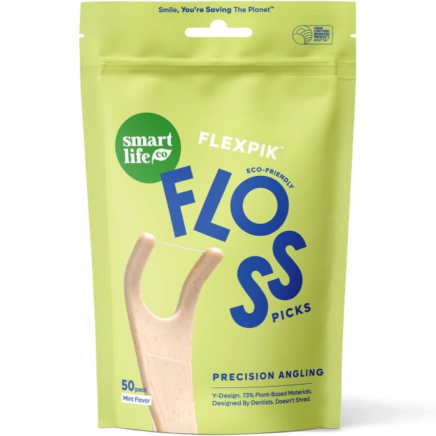 SmartLifEco FlexPik Mint Floss Picks � Bærekraftig tanntråd med frisk mintsmak (50 stk.)