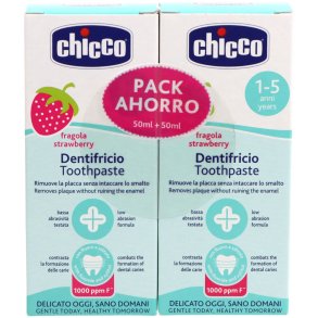 Chicco Strawberry Toothpaste 1�5 �r � Mild barnetannkrem med jordb�rsmak (2 x 50 ml)