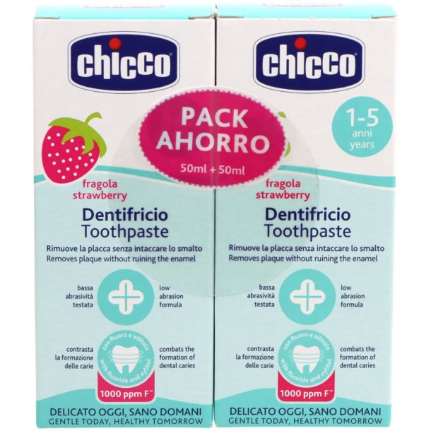 Chicco Strawberry Toothpaste 1�5 �r � Mild barnetannkrem med jordb�rsmak (2 x 50 ml)