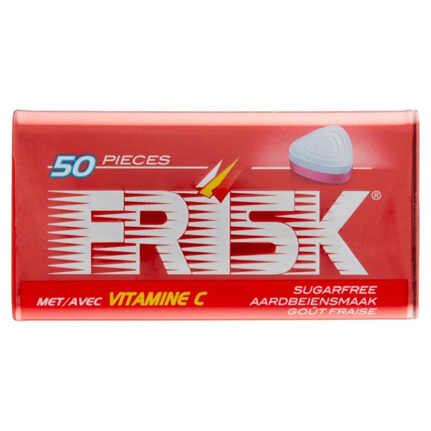 FRISK Strawberry Vitamin C  Suikervrije mintpastilles met aardbeiensmaak (Blikje 35g)