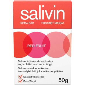 Salivin Red Fruit Sugtabletter 50 g � Långvarig lindring av muntorrhet med frisk smak av röda bär