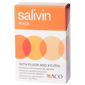 Salivin Peach Sugtabletter 50 g � Sockerfria sugtabletter mot muntorrhet med frisk smak av persika