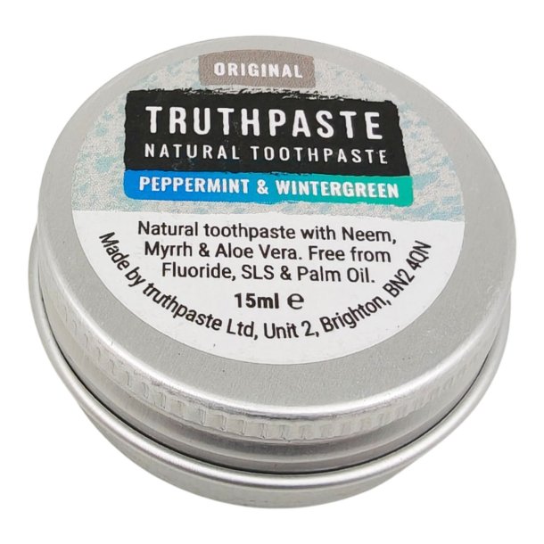 Truthpaste Natural Toothpaste Peppermint &amp; Wintergreen � Naturlig tandpasta med pebermynte, vintergr�n og xylitol (15 ml)