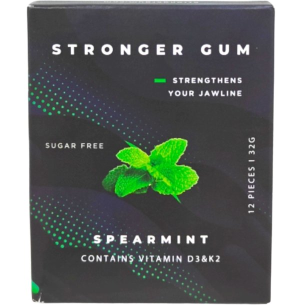 Stronger Gum Spearmint Vitamin D3 + K2 � Sukkerfrit tyggegummi med lang tyggetid og vitaminer (12 stk.)