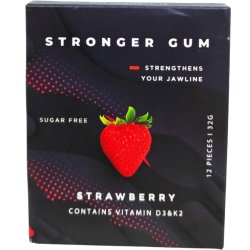 Stronger Gum Strawberry � Sukkerfrit tyggegummi med vitamin D3 &amp; K2 | 12 stk.