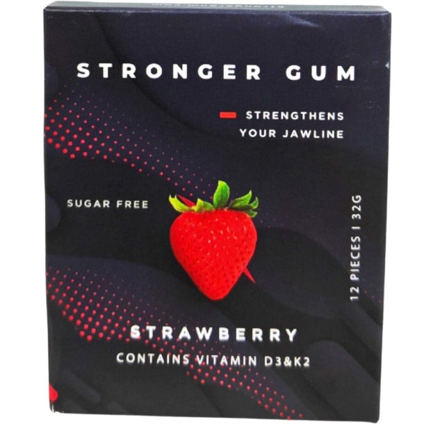 Stronger Gum Strawberry � Sukkerfrit tyggegummi med vitamin D3 &amp; K2 | 12 stk.