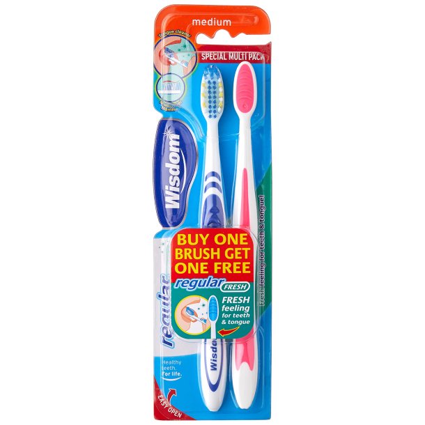 Wisdom Fresh Regular Medium Tannb�rster med Tungeskrape � Medium � 2 stk.