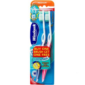 Wisdom Ultraflex Medium Tannb�rster � Fleksibel Hals & Sk�nsom Rengj�ring � 2 stk.