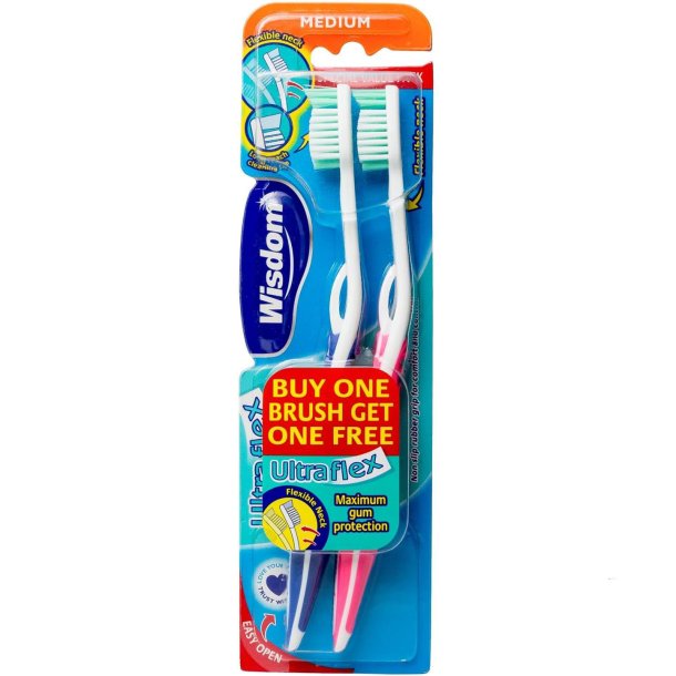 Wisdom Ultraflex Medium Tannb�rster � Fleksibel Hals &amp; Sk�nsom Rengj�ring � 2 stk.