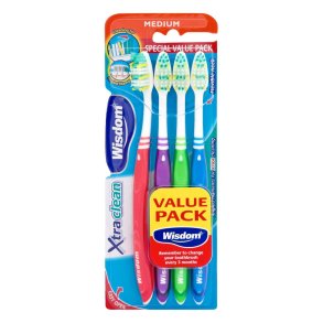 Wisdom Xtra Clean Medium Tannb�rster � 4 stk. � Effektiv plakkfjerning med fleksibel hals