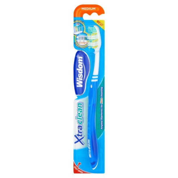 Wisdom Xtra Clean Medium Tannb�rste � Vinklede B�rsteh�r for Ekstra Effektiv Rengj�ring