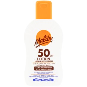 Malibu Lotion SPF 50 � cr�me solaire r�sistante � l’eau avec haute protection, 200 ml