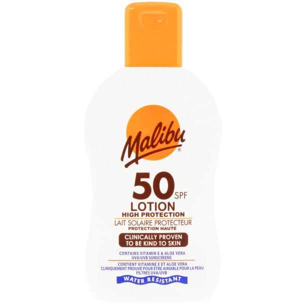 Malibu Lotion SPF 50 � cr�me solaire r�sistante � l’eau avec haute protection, 200 ml
