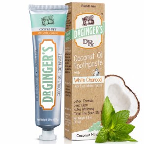 Dr. Ginger's Coconut Oil White Charcoal Coconut Mint � Fluorvrije tandpasta met kokosolie en wit actief kool (114g)
