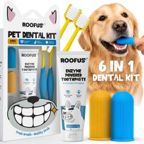 Roofus Pet Dental Kit 6-i-1 � Komplett tandv�rdsset f�r hundar och katter med enzymtandkr�m