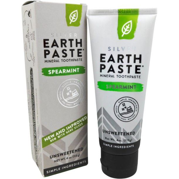 Redmond Earthpaste Silver Spearmint Unsweetened – mineralbasert tannkrem med nanos�lv &amp; Xylitol (113g)