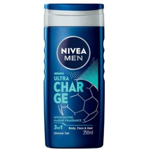 NIVEA MEN Ultra Charge 3-in-1 Shower Gel – voor lichaam, gezicht en haar, 250 ml