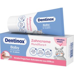 Dentinox Baby Mundflora+ tandpasta med xylitol (30 ml) + fingertandb�rste