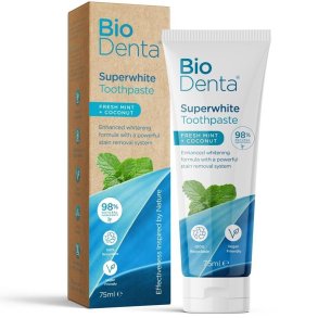 BioDenta Superwhite tandpasta med whitening, mint og kokos � 75 ml