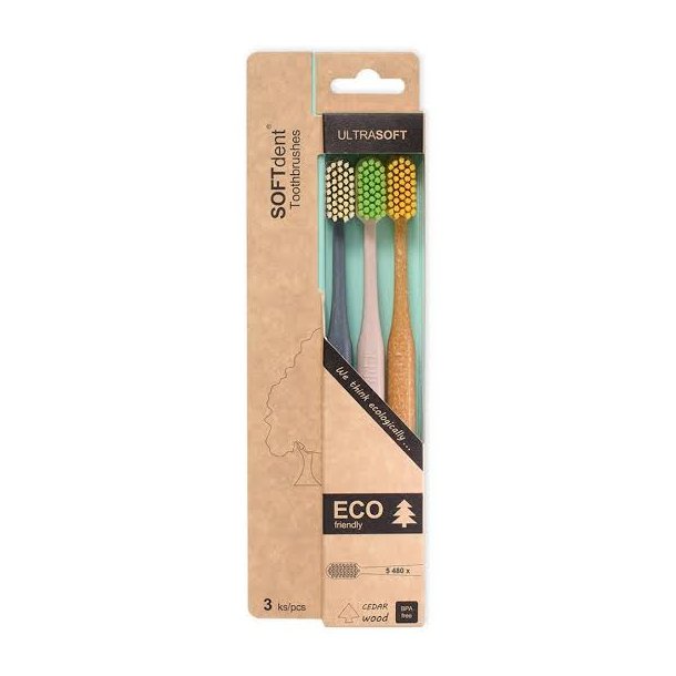 SOFTdent ECO Ultrasoft tannb�rster med 5.480 b�rsteh�r � 3 stk.