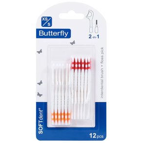 SOFTdent Butterfly 2-i-1 mellemrumsb�rste og tandtr�d � XS/S (12 stk.)