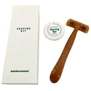 Bambovement Shave Kit � barberh�vel med bambusskaft og barbers�pe