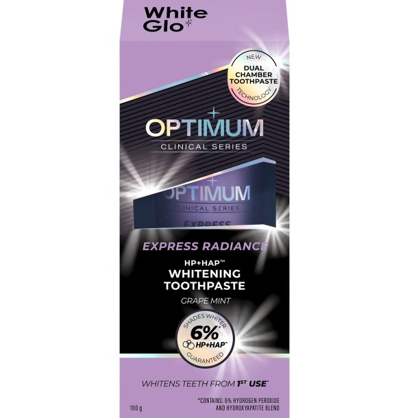 White Glo Optimum Express Radiance Whitening tandpasta med hydroxyapatit (100 g)
