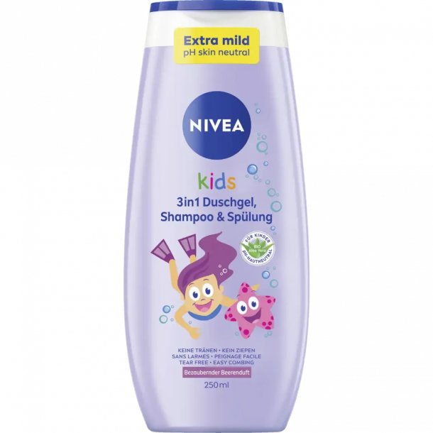 Nivea Kids 3-i-1 shower gel shampoo og balsam - Berry Scent (250 ml)